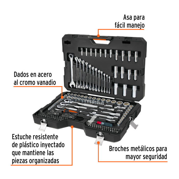 Juego 210 herramientas 1/4', 3/8' y 1/2' std y mm p/mecánico 15695 JD-210MP