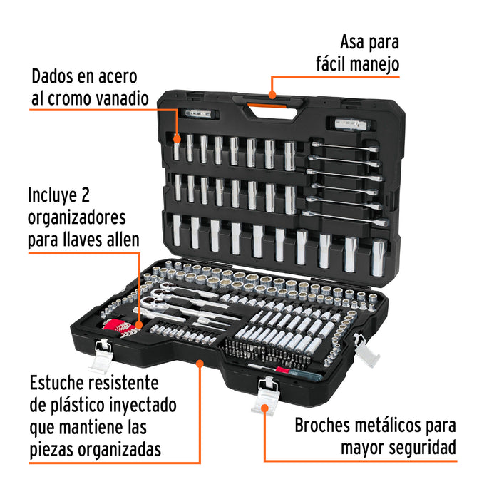 Juego 217 herramientas 1/4', 3/8' y 1/2' std y mm p/mecánico 15691 JD-217MP