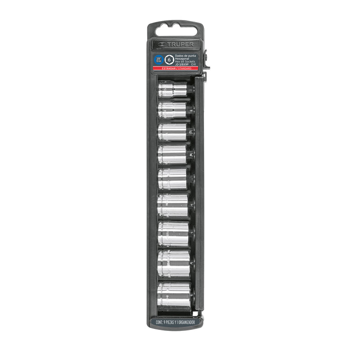 Juego de 9 dados cuadro 3/8' std, Truper Código: 13950
