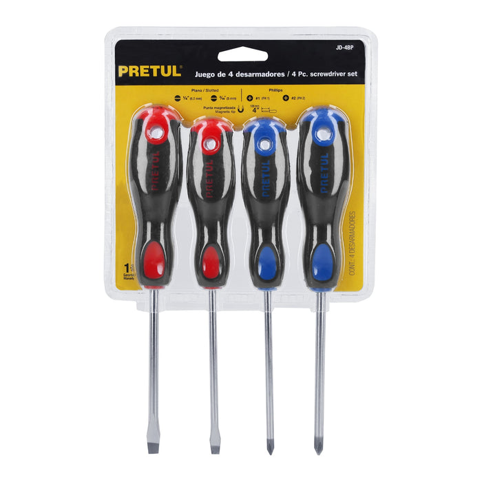 Juego de 4 desarmadores mango Comfort Grip, Pretul 20218 JD-4BP