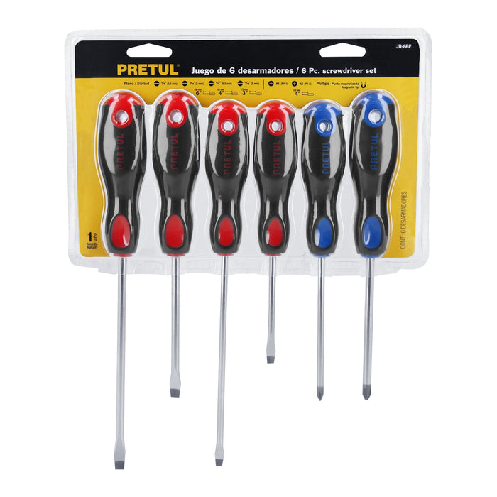 Juego de 6 desarmadores mango Comfort Grip, Pretul 20220 JD-6BP