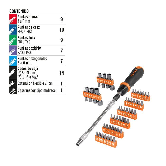 Desarmador tipo matraca con 42 puntas, 14 dados y extensión 18220 JDM-58