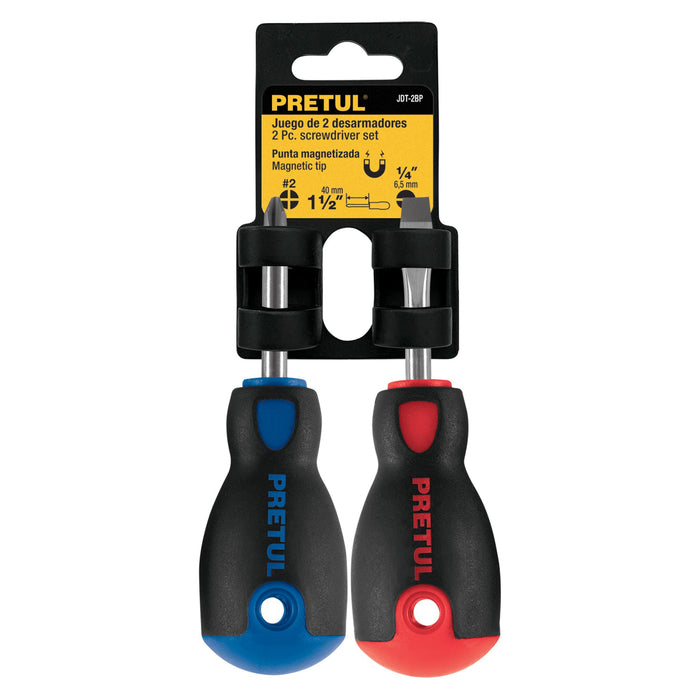 Dúo de desarmadores 1/4' x 1-1/2' mango Comfort Grip, Pretul 20217 JDT-2BP