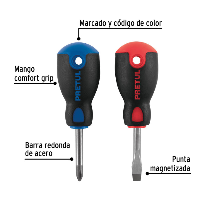 Dúo de desarmadores 1/4' x 1-1/2' mango Comfort Grip, Pretul 20217 JDT-2BP