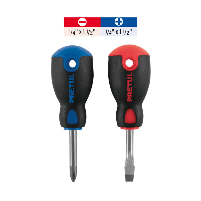 Dúo de desarmadores 1/4' x 1-1/2' mango Comfort Grip, Pretul 20217 JDT-2BP