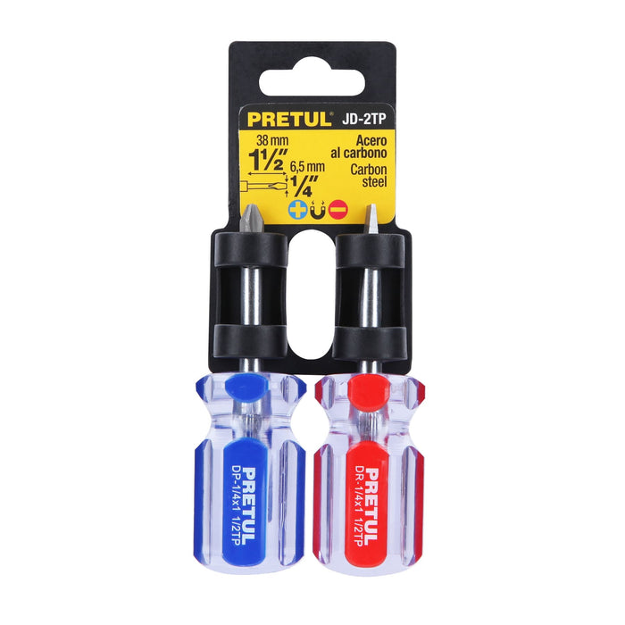 Dúo de desarmadores 1/4 x 1-1/2' mango de PVC, Pretul 21379 JDT-2TP