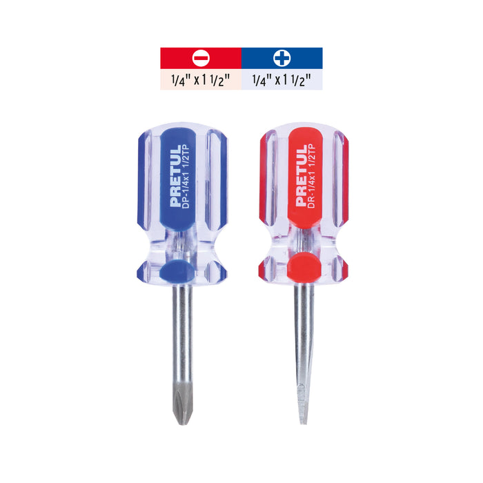 Dúo de desarmadores 1/4 x 1-1/2' mango de PVC, Pretul 21379 JDT-2TP