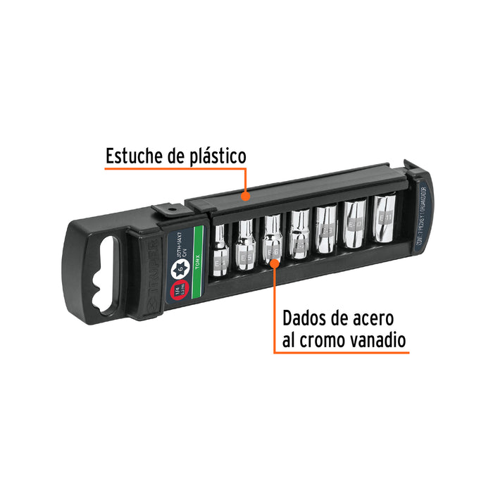 Juego de 7 dados torx cuadro 1/4', Truper Código: 10027
