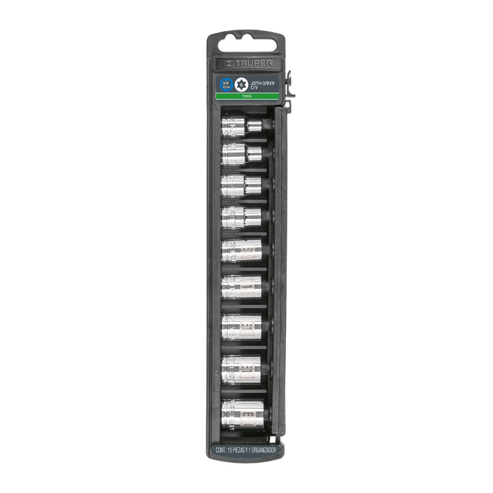 Juego de 9 dados cuadro 3/8' torx, Truper Código: 10025