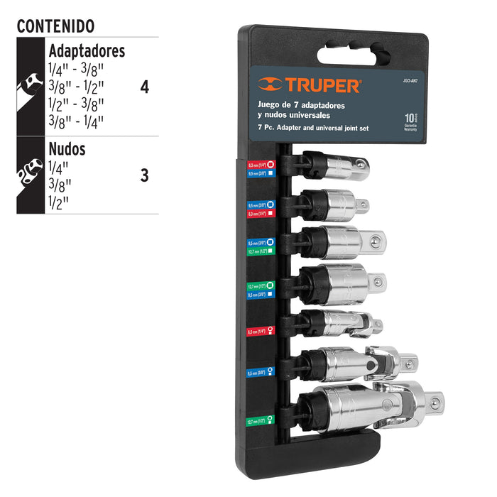 Juego de 7 piezas de adaptadores y nudos universales, Truper 17844 JGO-AN7