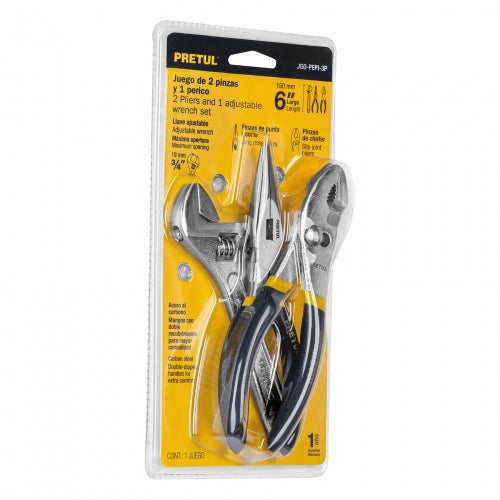 Juego de 2 pinzas y 1 llave ajustable, mangos de PVC, Pretul 28216 JGO-PEPI-3P