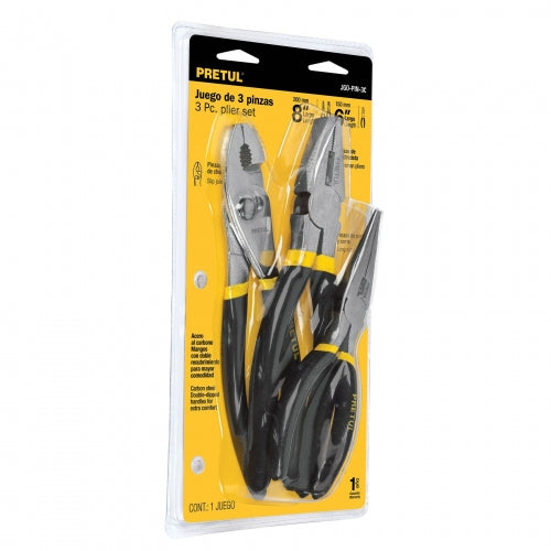 Juego de 3 pinzas, mangos de PVC, Pretul 23976 JGO-PIN-3C