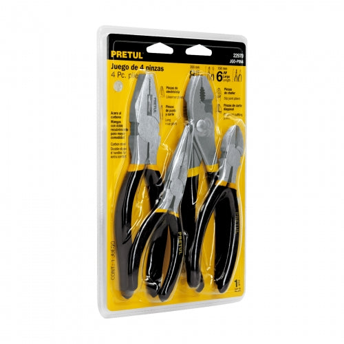 Juego de 4 pinzas, mangos de PVC, Pretul 22970 JGO-PIN4