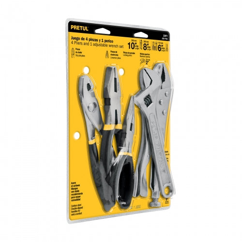 Juego de 4 pinzas y 1 llave ajustable, Pretul 22971 JGO-PIN5