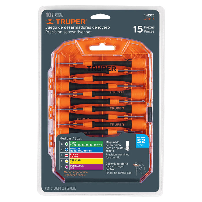 Juego con 15 desarmadores de precisión, Truper 14205 JOY-15