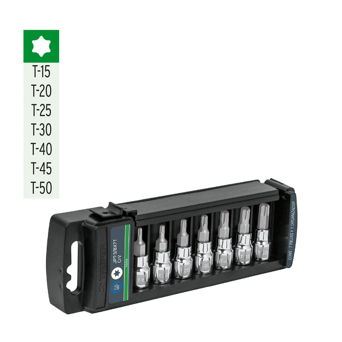 Juego de 7 dados cuadro 3/8' punta torx, Truper Código: 14171