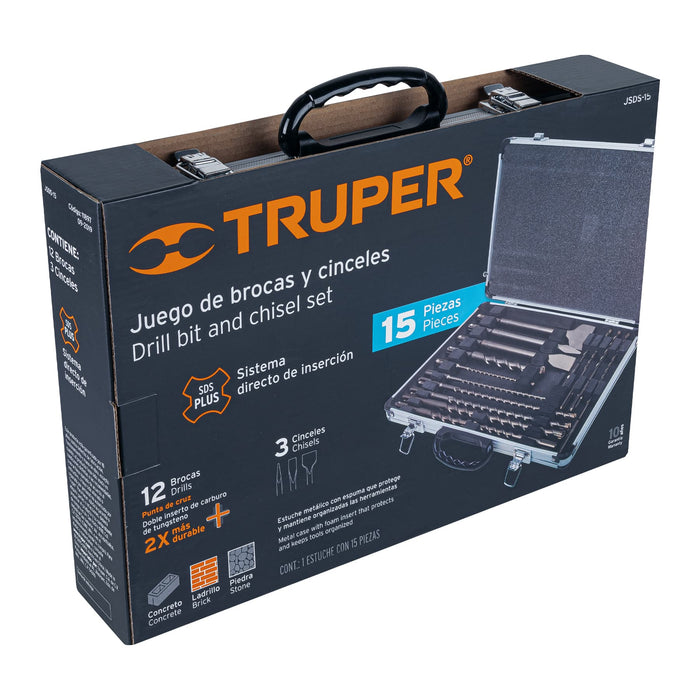 Juego de 15 brocas y cinceles SDS plus en estuche, Truper 11897 JSDS-15