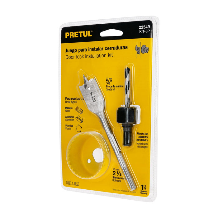 Juego de 3 piezas para instalar cerraduras, Pretul 23549 KIT-3P