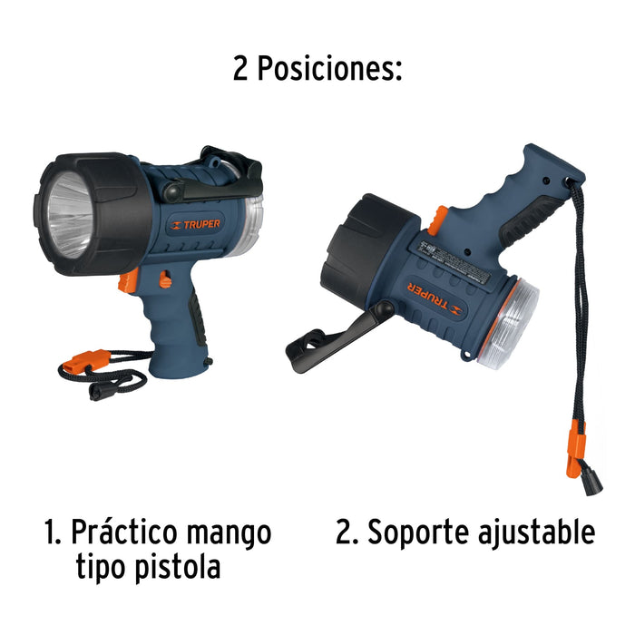 Lámpara recargable de LED 300 lm alta potencia, Truper 12983 LARE-300