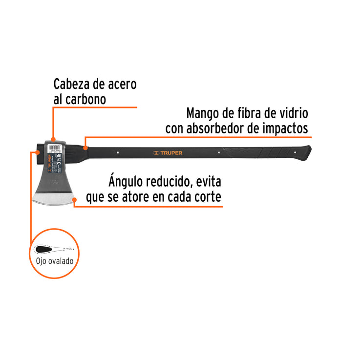 Hacha labor entera 3 lb sin mango, Truper 14996 LE-3