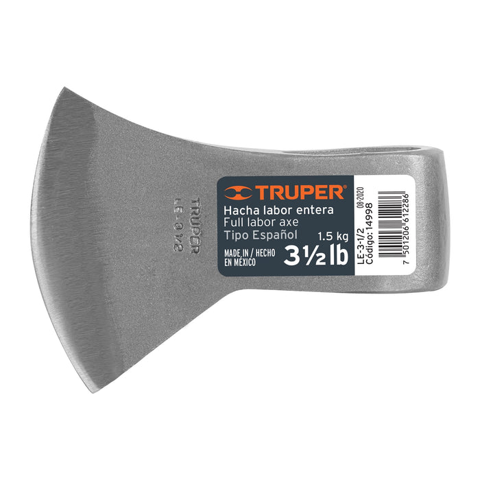Hacha labor entera 3 lb sin mango, Truper 14996 LE-3