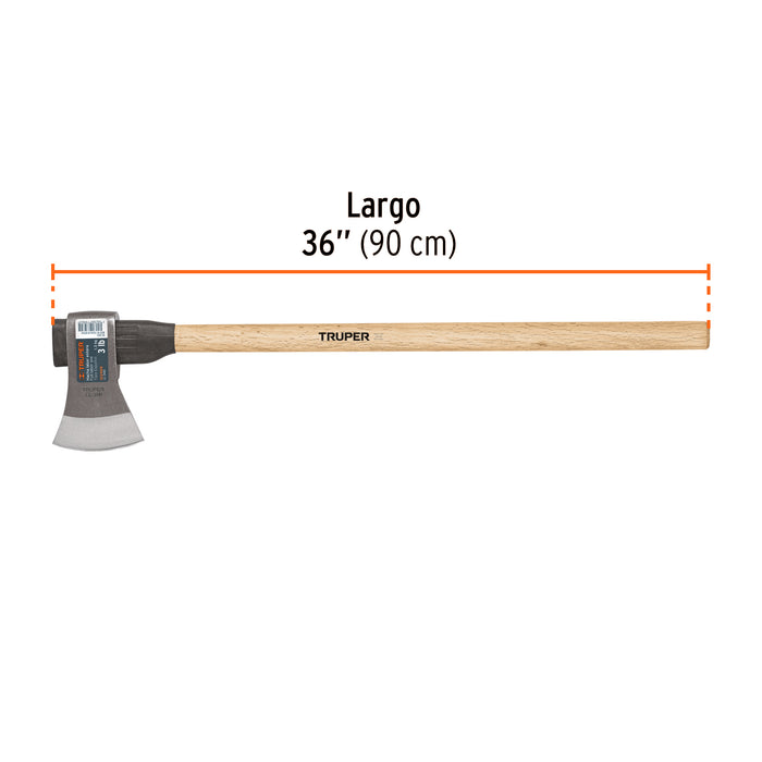 Hacha labor entera 3 lb con mango de madera de 36', Truper 102969 LE-3MM
