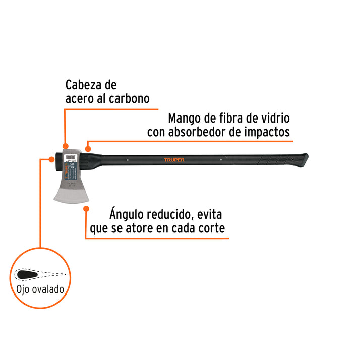Hacha labor entera 3 lb sin mango, Truper 14996 LE-3