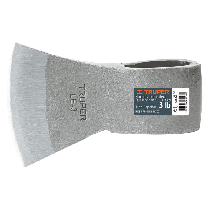 Hacha labor entera 3 lb sin mango, Truper 14996 LE-3