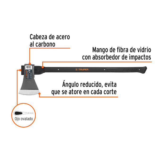 Hacha labor entera 4 lb, sin mango, Truper 15000 LE-4