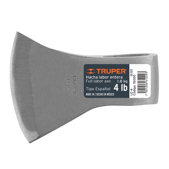 Hacha labor entera 4 lb, sin mango, Truper 15000 LE-4