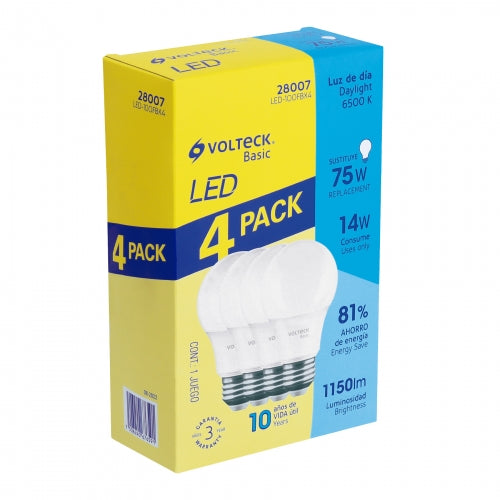 Pack de 4 lámparas LED A19 14 W (equiv. 75 W), luz de día 28007 LED-100FBX4