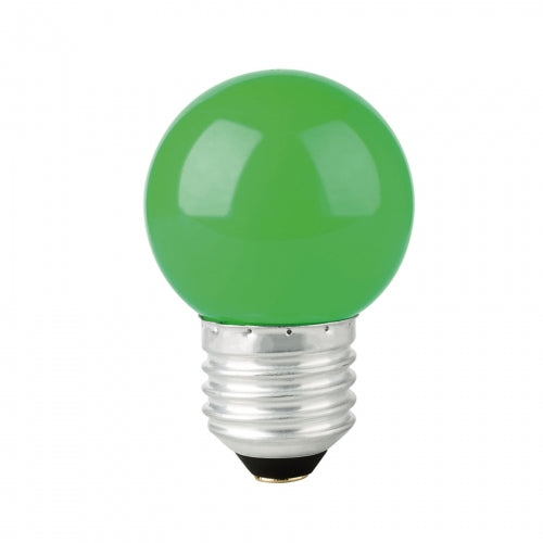 Lámpara LED tipo bulbo G45 1 W color verde, caja, Volteck 46027 LED-1VE