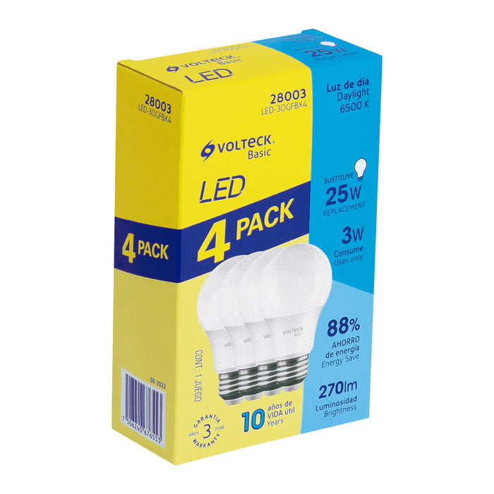 Pack de 4 lámparas LED G45 3 W (equiv. 25 W), luz de día 28003