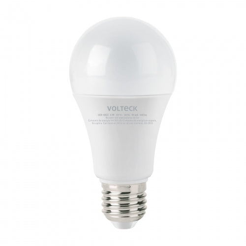 Lámpara LED tipo bulbo A19 6 W luz cálida, caja, Volteck 47545 LED-40CC
