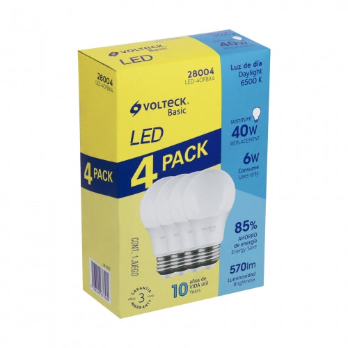 Pack de 4 lámparas LED A19 6 W (equiv. 40 W), luz de día 28004 LED-40FBX4