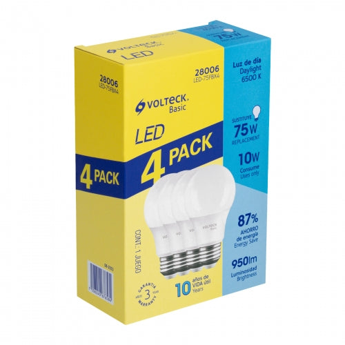 Pack de 4 lámparas LED A19 10 W (equiv. 75 W), luz de día 28006 LED-75FBX4