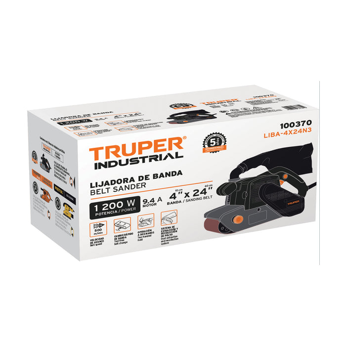 Lijadora de banda 4 X 24' 1200 W, industrial, Truper 100370 LIBA-4X24N3