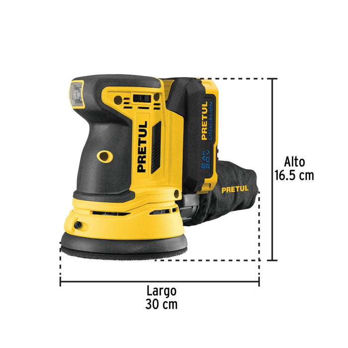 Lijadora roto orbital inalámbrica 5', 20 V, Pretul 28271 LIRI-20P