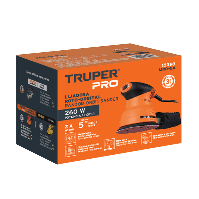 Lijadora roto orbital 5' 260 W, profesional, Truper 15398 LIRO-5A