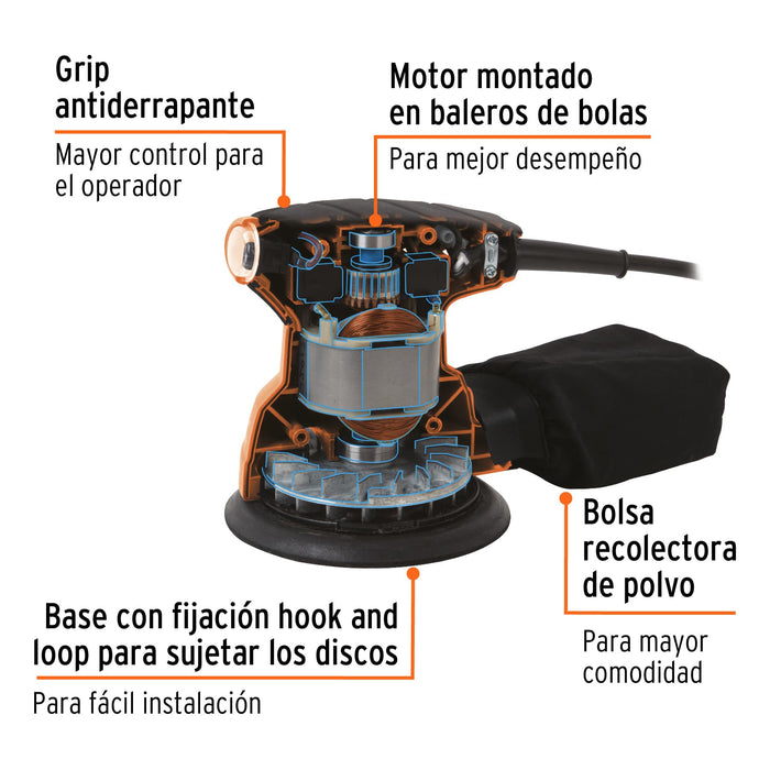 Lijadora roto orbital 5' 260 W, profesional, Truper 15398 LIRO-5A