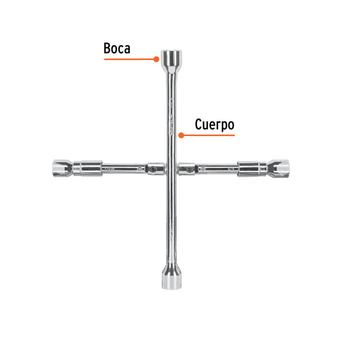 Llave de cruz 14' pulida y cromada, Truper 102635 LLCR-14