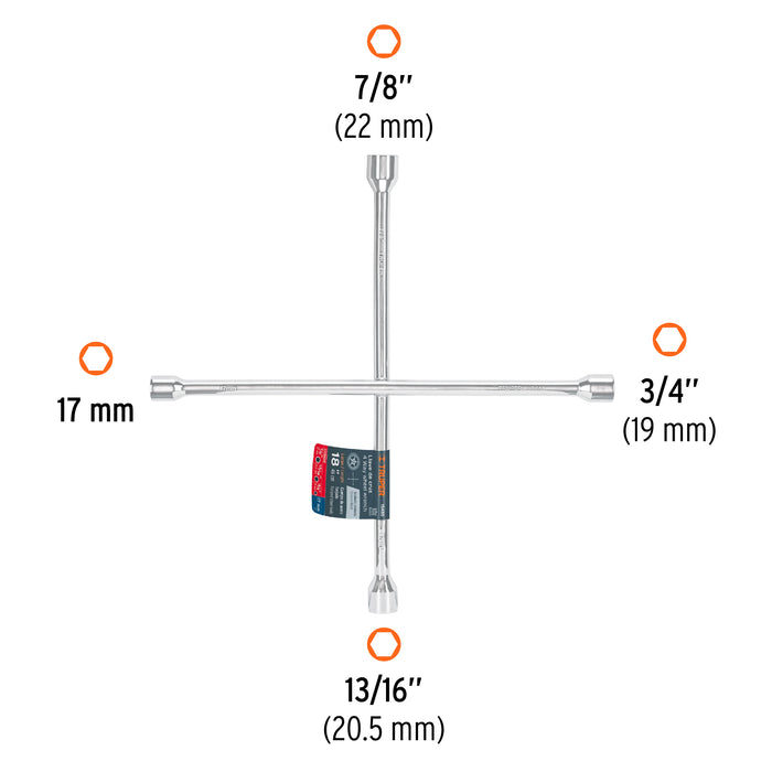 Llave de cruz 18' pulida y cromada, Truper 15480 LLCR-18