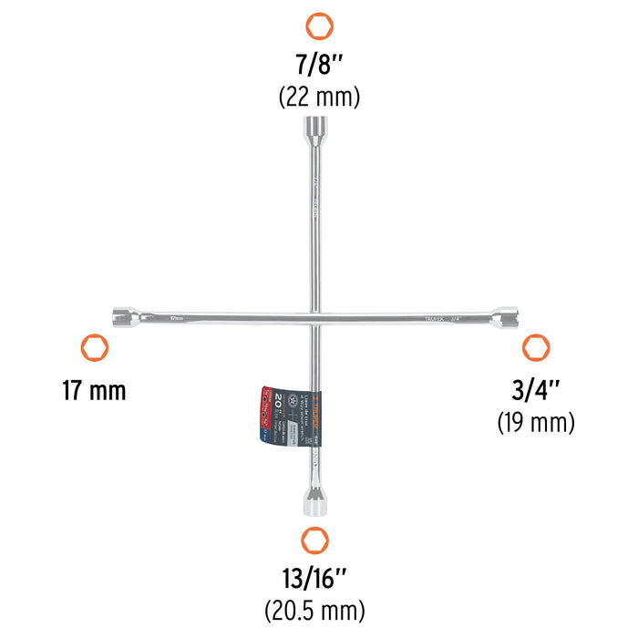 Llave de cruz 20' pulida y cromada, Truper 15481 LLCR-20