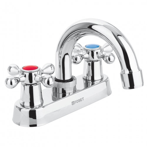 Mezcladora 4' para lavabo, cuello curvo, manerales cruceta 47681 M-050E