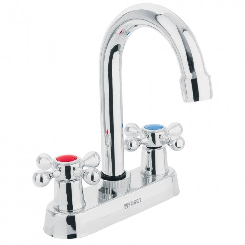 Mezcladora 4' para lavabo, cuello bar, manerales cruceta 47682 M-060E