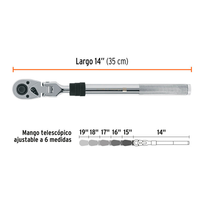 Matraca cuadro 1/2' telescópica de 19' con cabeza articulada 13220 M-1290