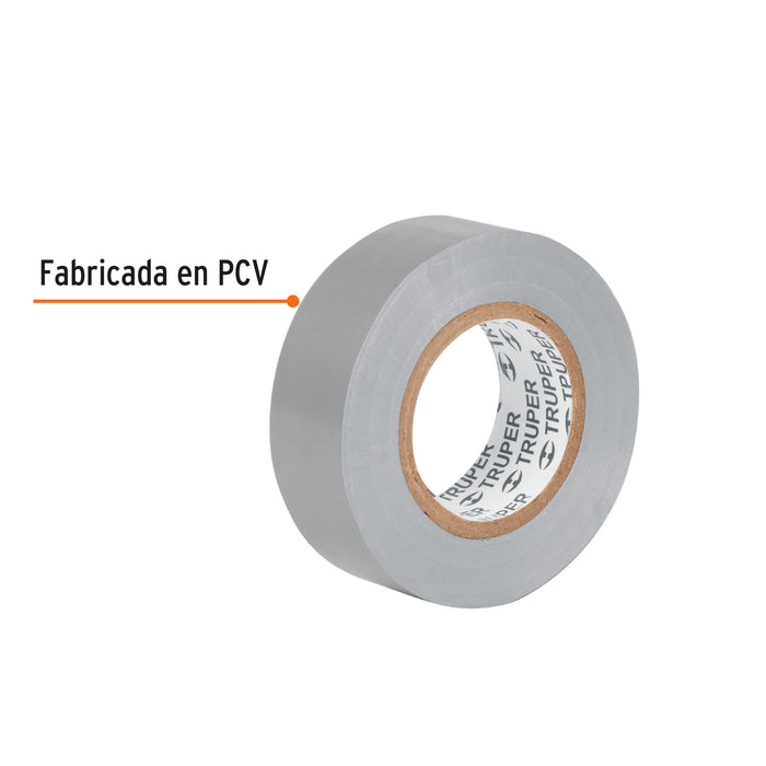 Cinta de aislar de 9 m x 19 mm, gris, Truper 13516 M-22G