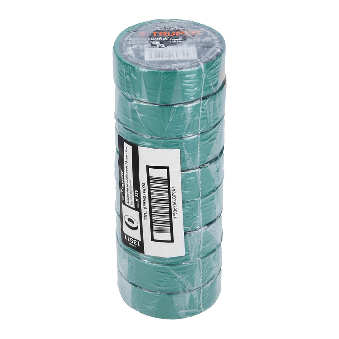 Cinta de aislar de 9 m x 19 mm, verde, Truper 13511 M-22V