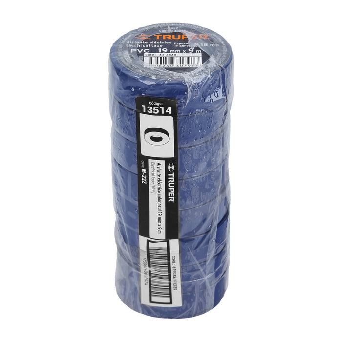 Cinta de aislar de 9 m x 19 mm, azul, Truper 13514 M-22Z