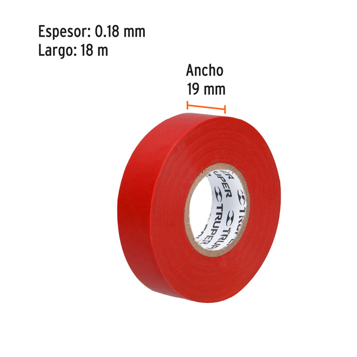 Cinta de aislar de 18 m x 19 mm, roja, Truper 12504 M-33R